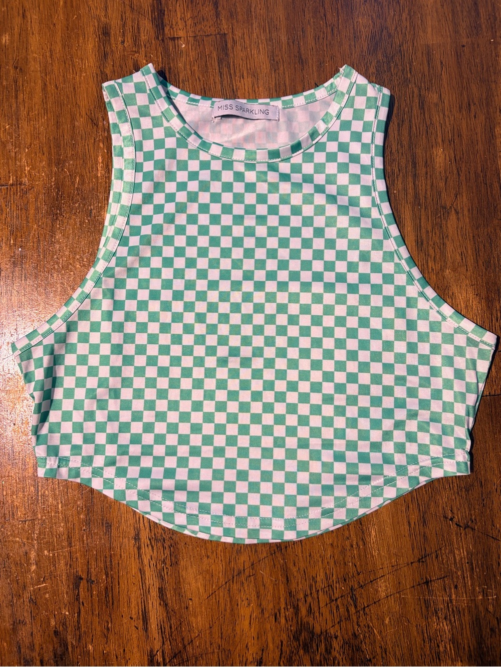 Miss Sparkling Green Checkered Cropped Tank